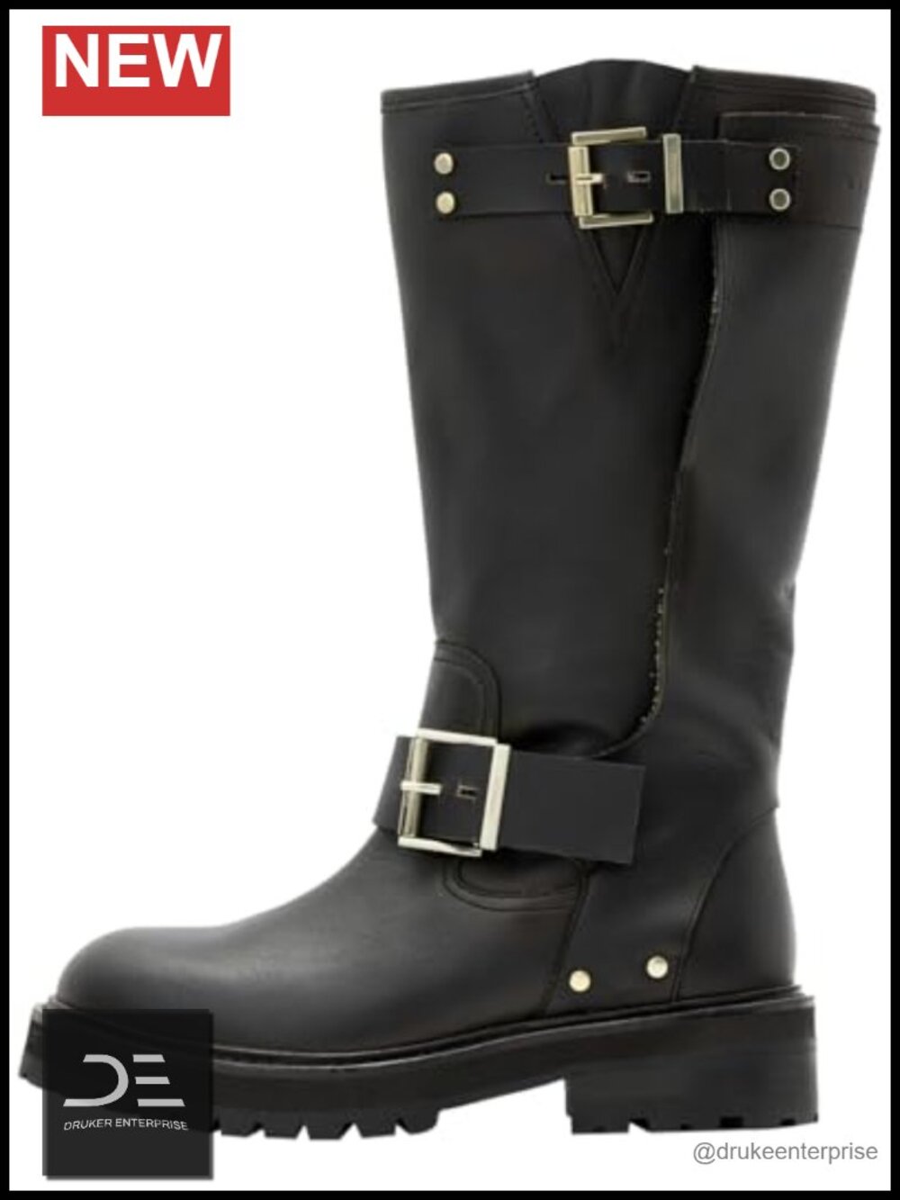 AllSaints Tay Biker Boot - Leather Knee-High Moto Boots, Slip-On